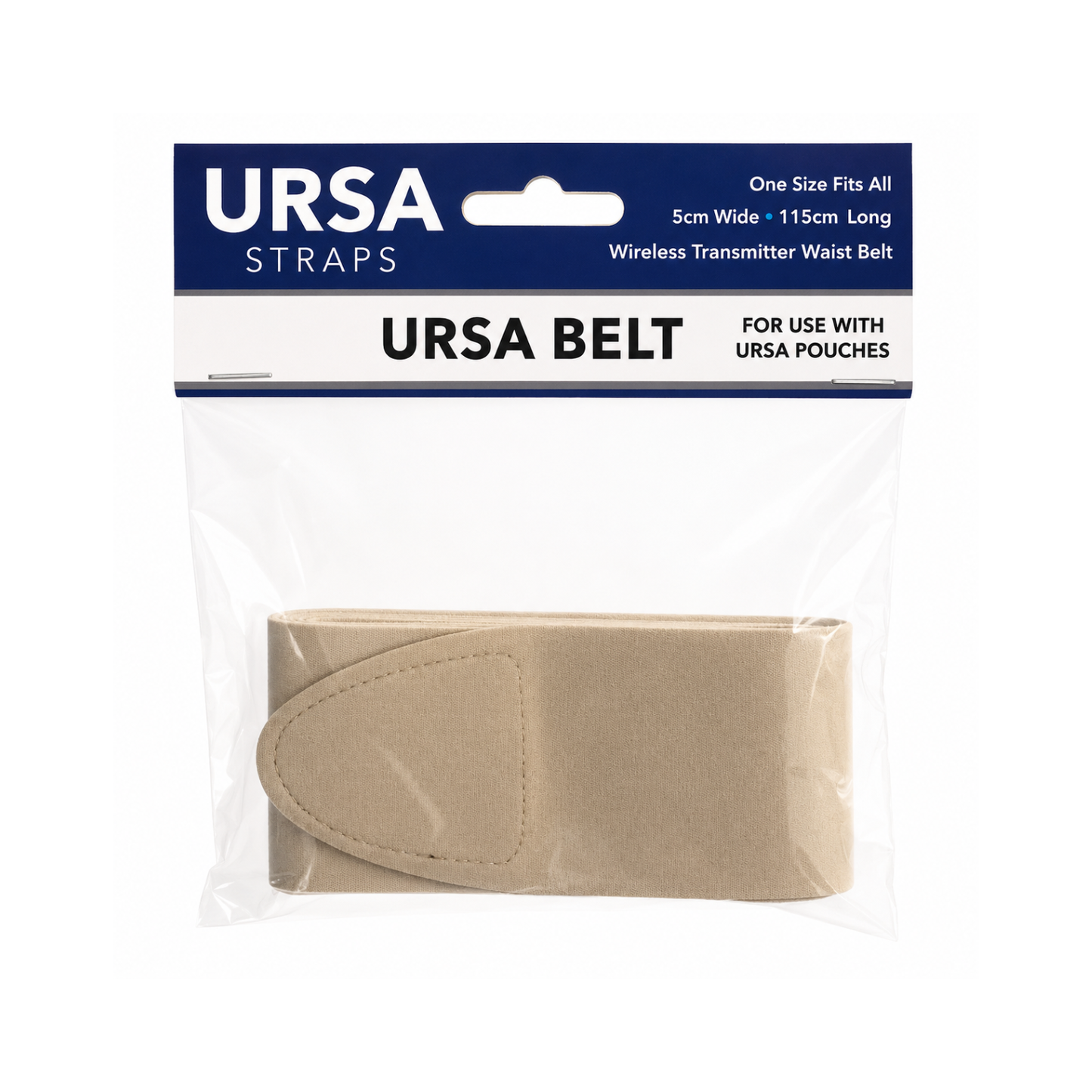 Beige URSA belt strap in retail package with “URSA BELT” header