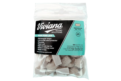 Bagged beige faux fur pads with Viviana label for Lav, rectangular shape