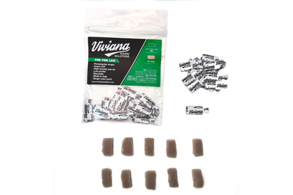 Faux fur pads in beige squares with Viviana label and sticker pieces