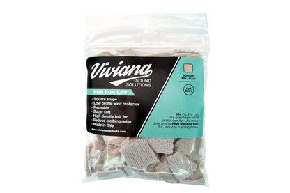 Beige fur pieces in a clear pouch with product label packaging