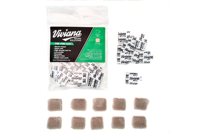 Beige round fur pads, loose pieces and in a clear branded bag for Lav solutions
