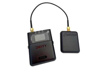 Black cable with display module and Pebble receiver box; gold connectors