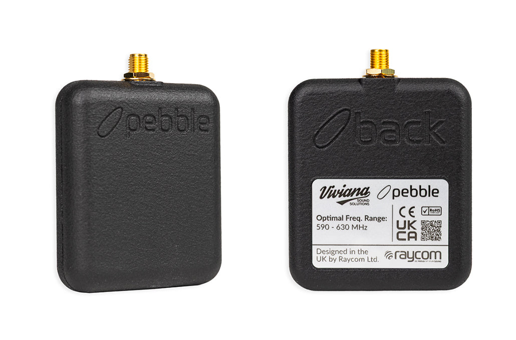 Black wireless RF receiver front and back panels with gold antenna connectors