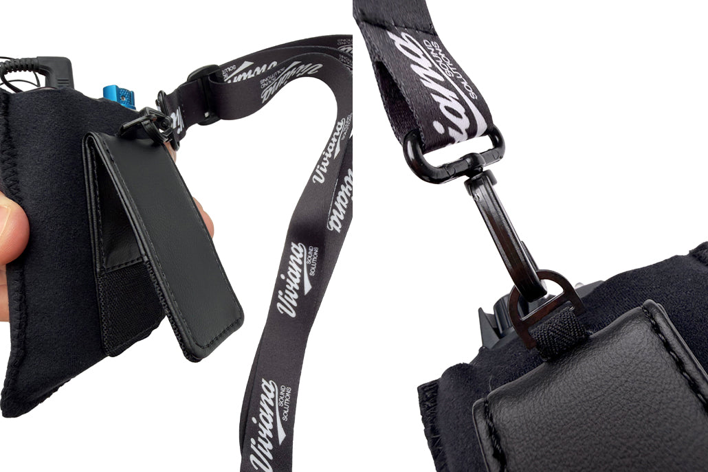 Black fabric magnetic clip pouch with adjustable strap and two attachment loops