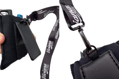 Black fabric magnetic clip pouch with adjustable strap and two attachment loops