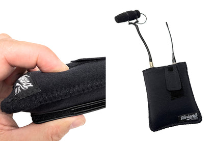 Black fabric pouch with magnetic clip and strap loops, compact folded view