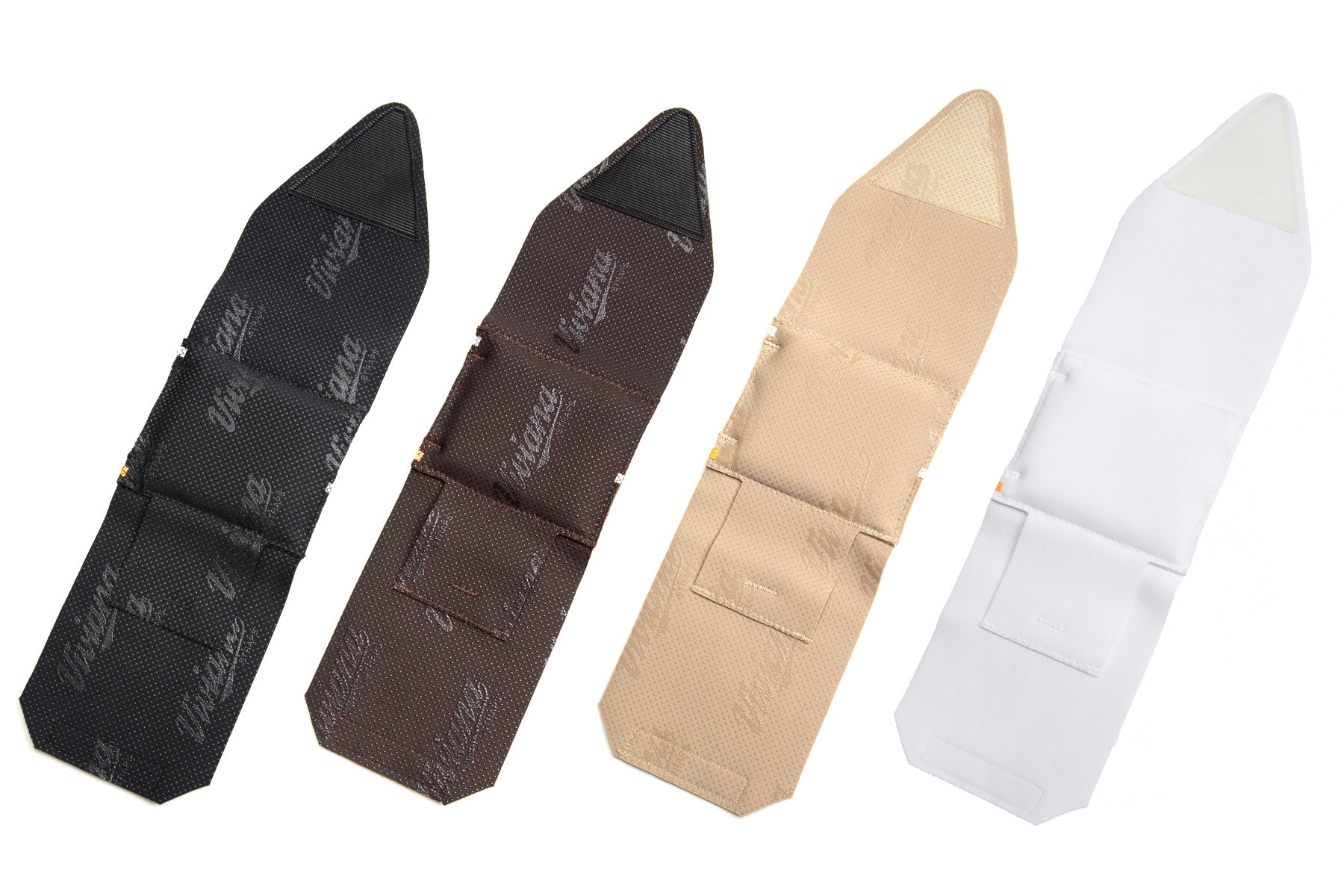 Ankle straps in black, brown, beige, and white with hook-and-loop closure