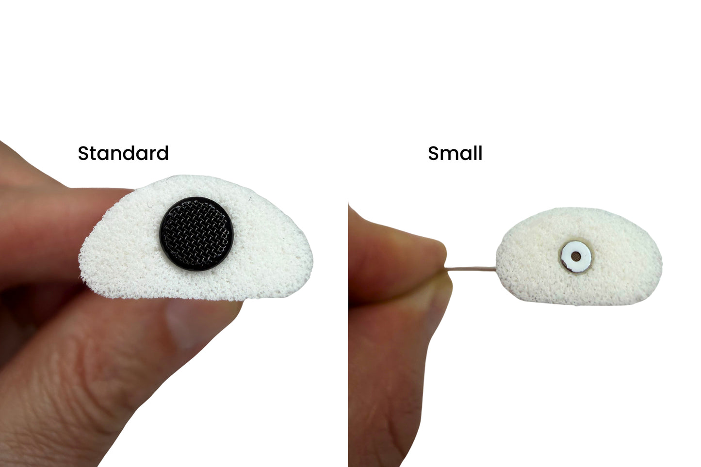 Foam for Lav PRO windscreen size comparison: standard vs small, white foam