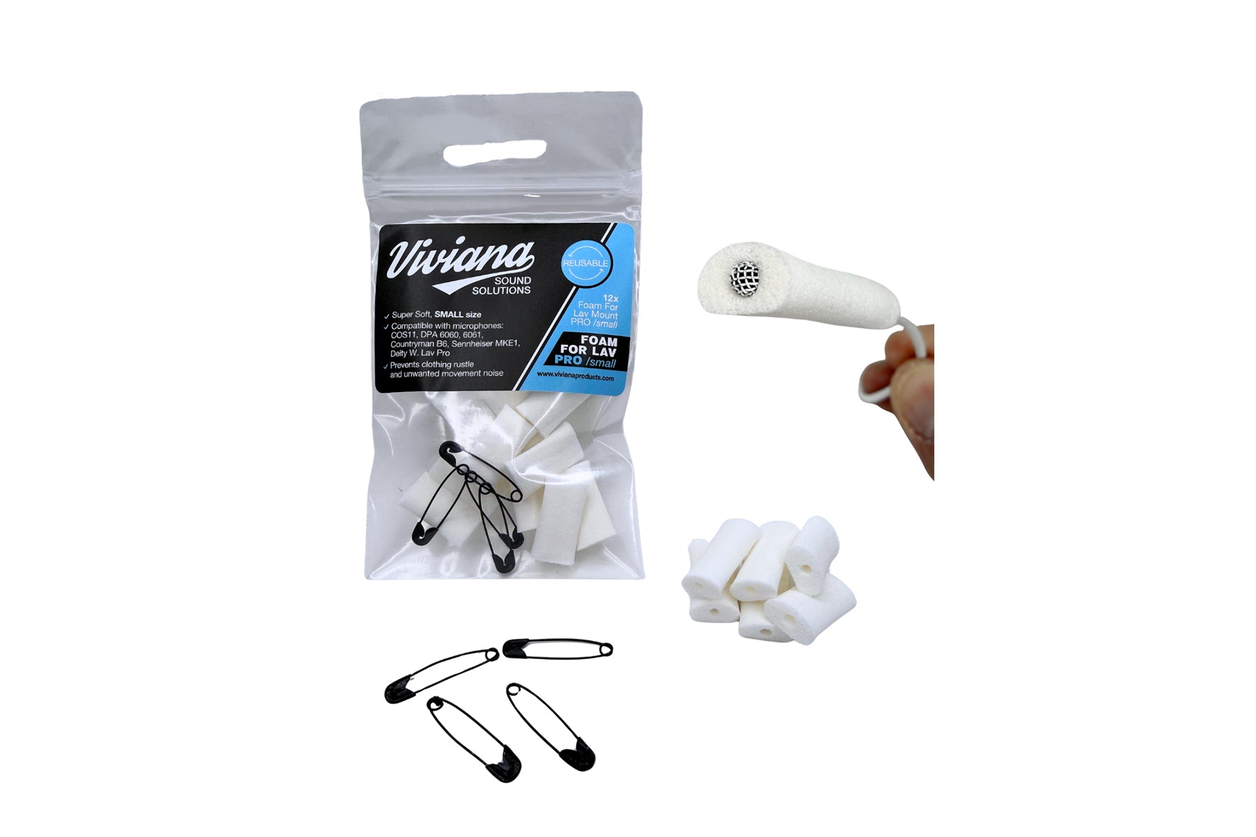 White foam applicator pads set shown with Viviana Solutions pouch and mesh tools