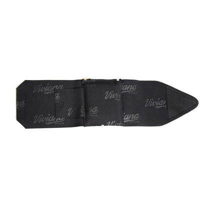 Black ankle strap pouch, flat view, with molded pocket detail and printed logo pattern