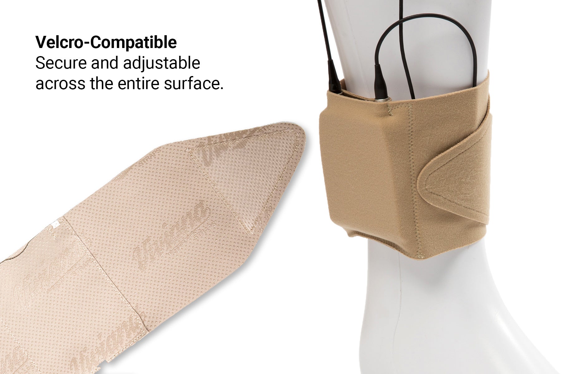 Beige ankle strap with wrap pouch and hook-and-loop fastening across the surface