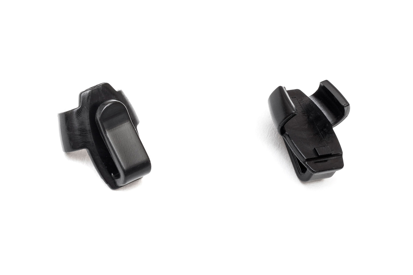 Bra strap beetle clip, black plastic locking clasp, angled view