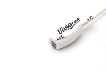 White beetle-shaped Viviana logo sticker with black text