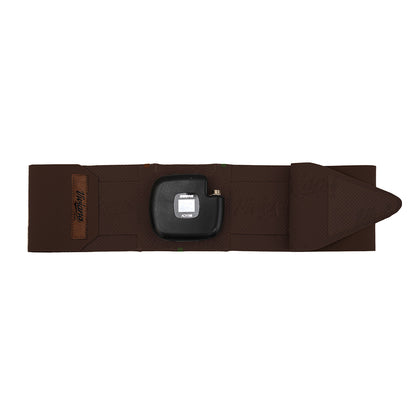 Brown extreme waist strap with central device pouch and tapered ends