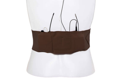 Brown extreme waist strap with pouch around waistband and hanging cords