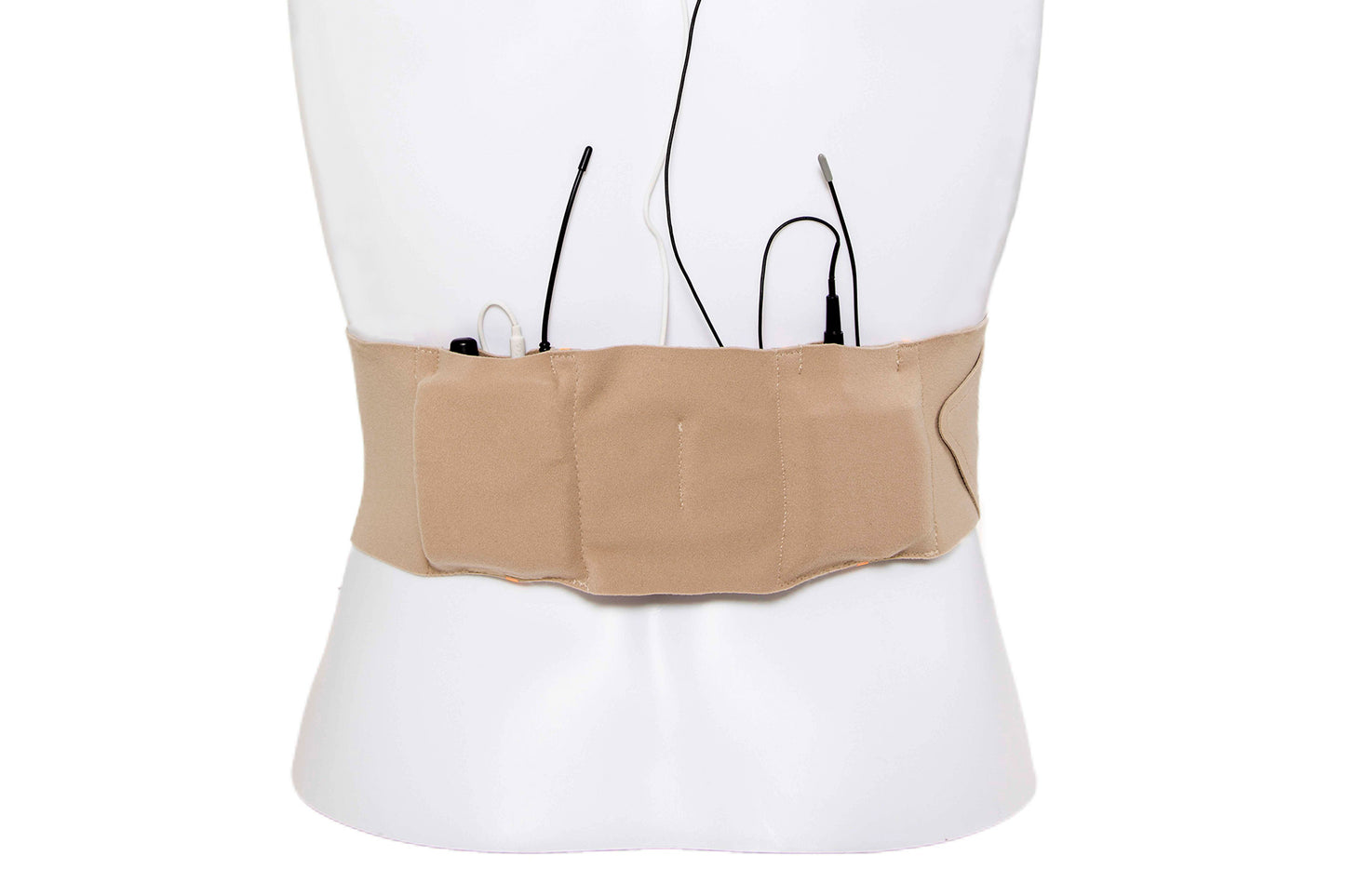 Beige extreme waist strap with pouch around waistband and hanging cords