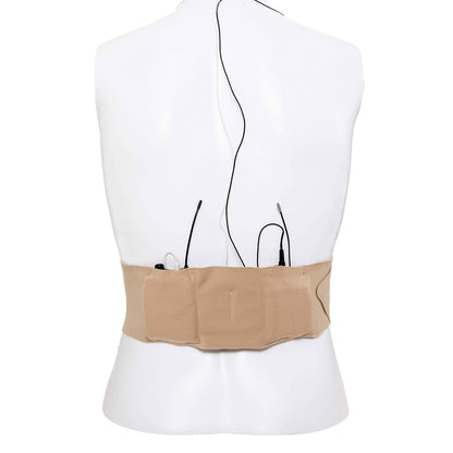 Tan waist strap belt back view with dangling adjustable cords and loops