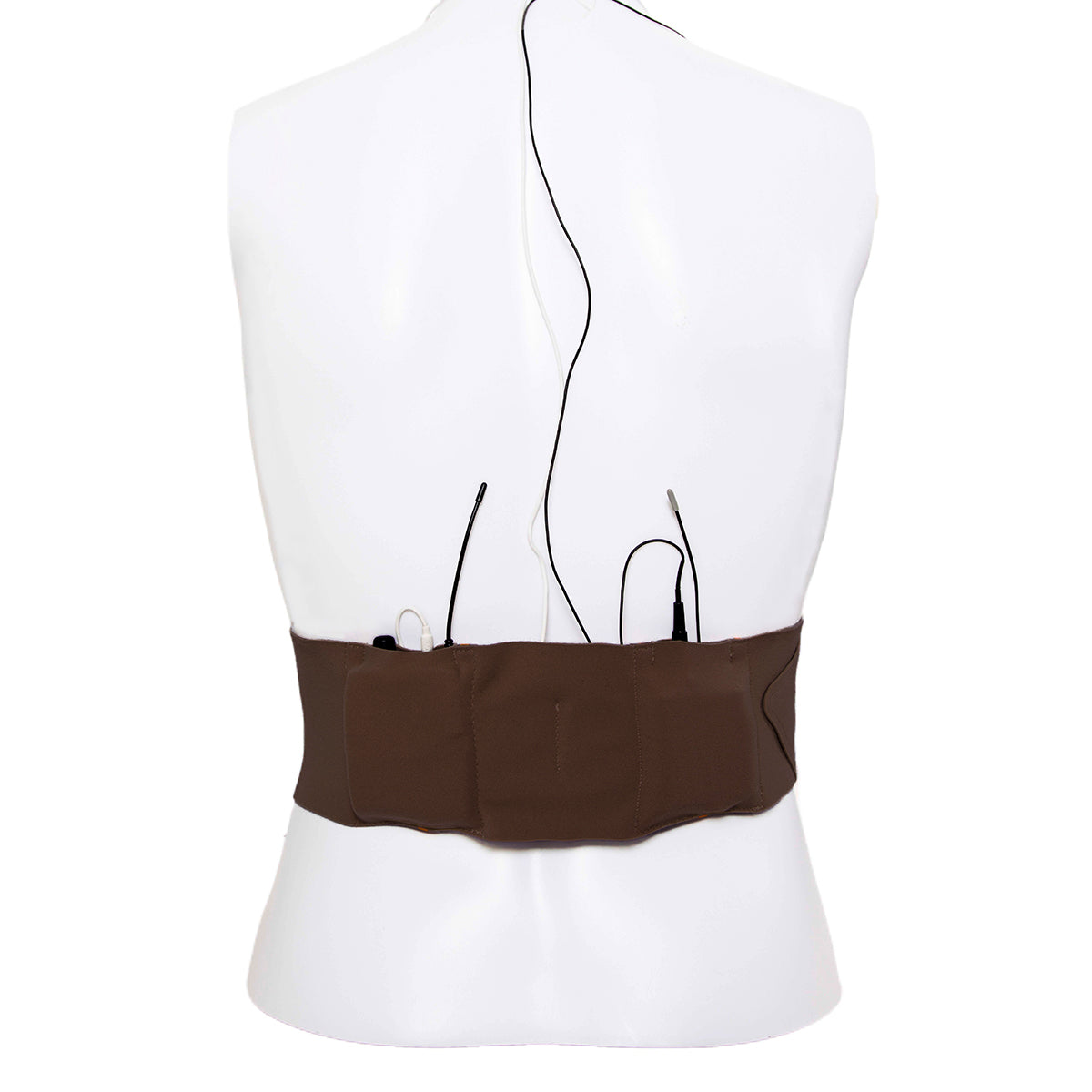 Brown waist strap belt back view with dangling adjustable cords and loops