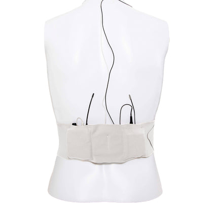 Light beige waist strap belt back view with dangling adjustable cords and loops