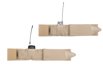 Beige extreme waist straps shown with pouch section and size tags