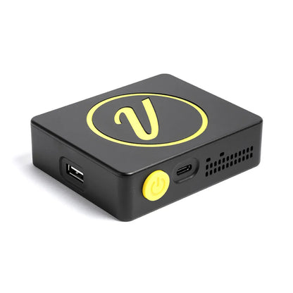 Viviana Cloud Box v1 black set-top box with yellow power button and ports