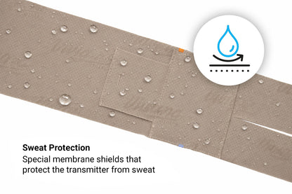 Taupe calf strap with speckled texture and water droplets on the fabric surface.