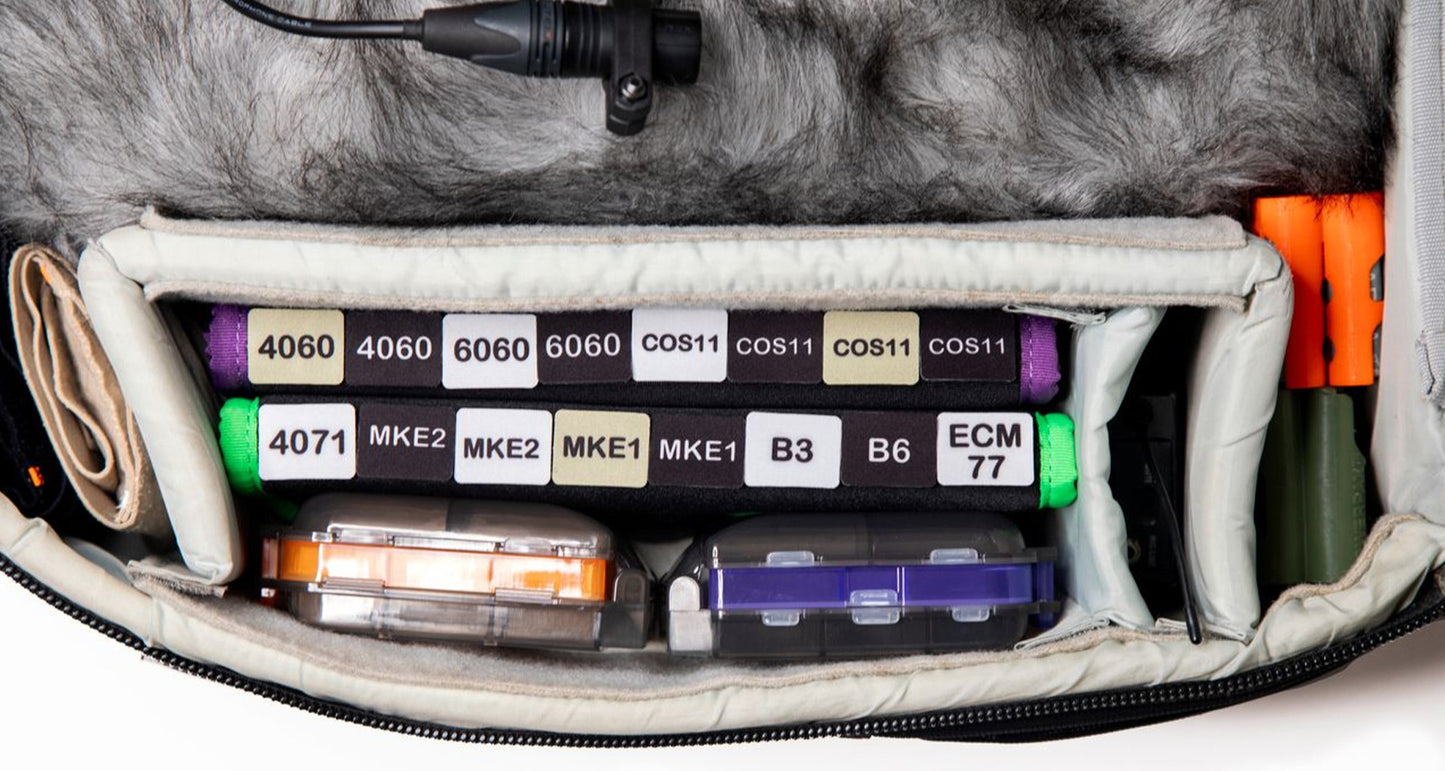 Lav mic patch set with assorted numbered fabric adhesive squares in multiple colors