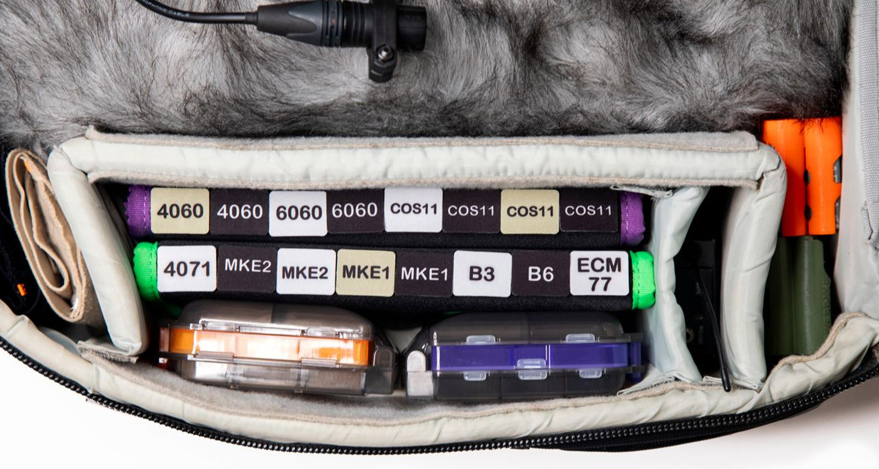 Lav mic patch set with assorted numbered fabric adhesive squares in multiple colors