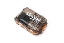 Orange and clear accessory box with molded compartments and black insert tray
