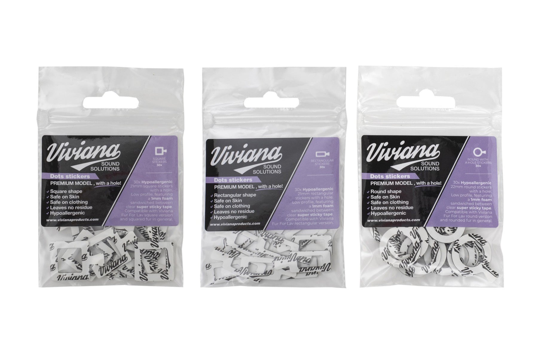 Viviana sticker pack with purple label, multiple dot stickers shown in bags