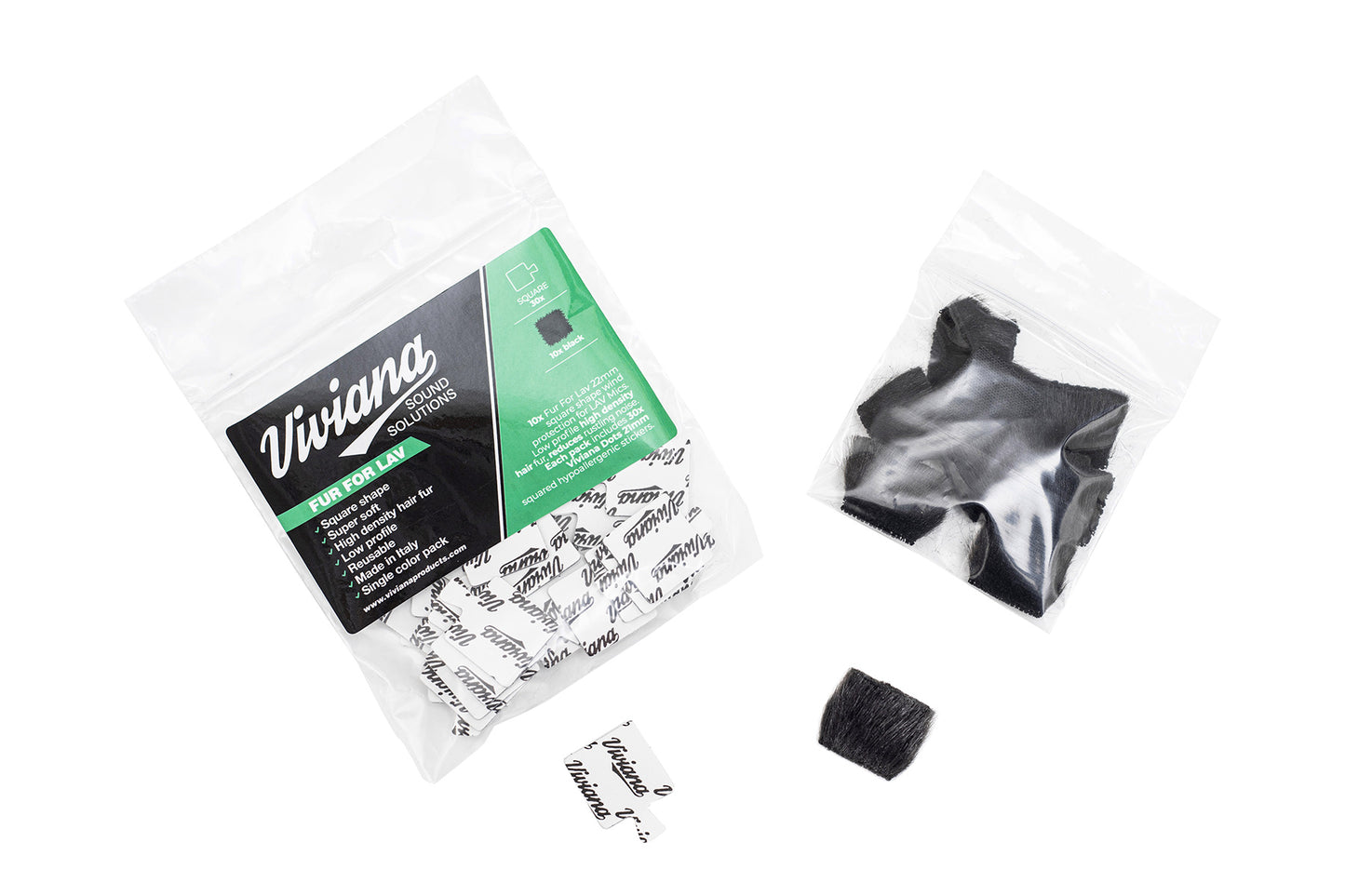 Fur for Lav set in two clear bags with black fur pad pieces