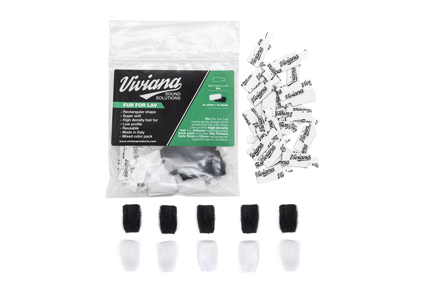 Faux fur pads bundle with Viviana label and sticker pieces, black set