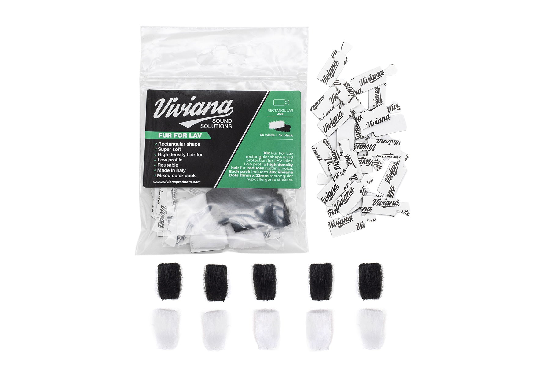 Faux fur pads bundle with Viviana label and sticker pieces, black set