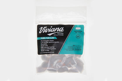 Clear package of faux fur for Lav with Viviana label, rectangular shape details