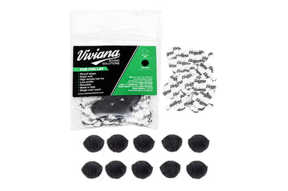 Black round fur pads, shown loose and in a clear branded bag for Lav solutions