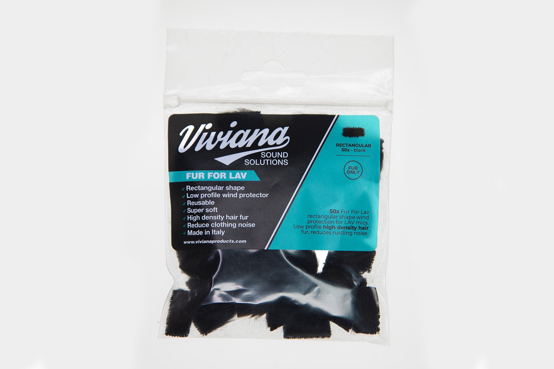 Package of faux fur for Lav with Viviana label and visible black fur pieces
