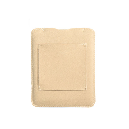 Beige puffy pouch with square patch pocket detail and stitched border