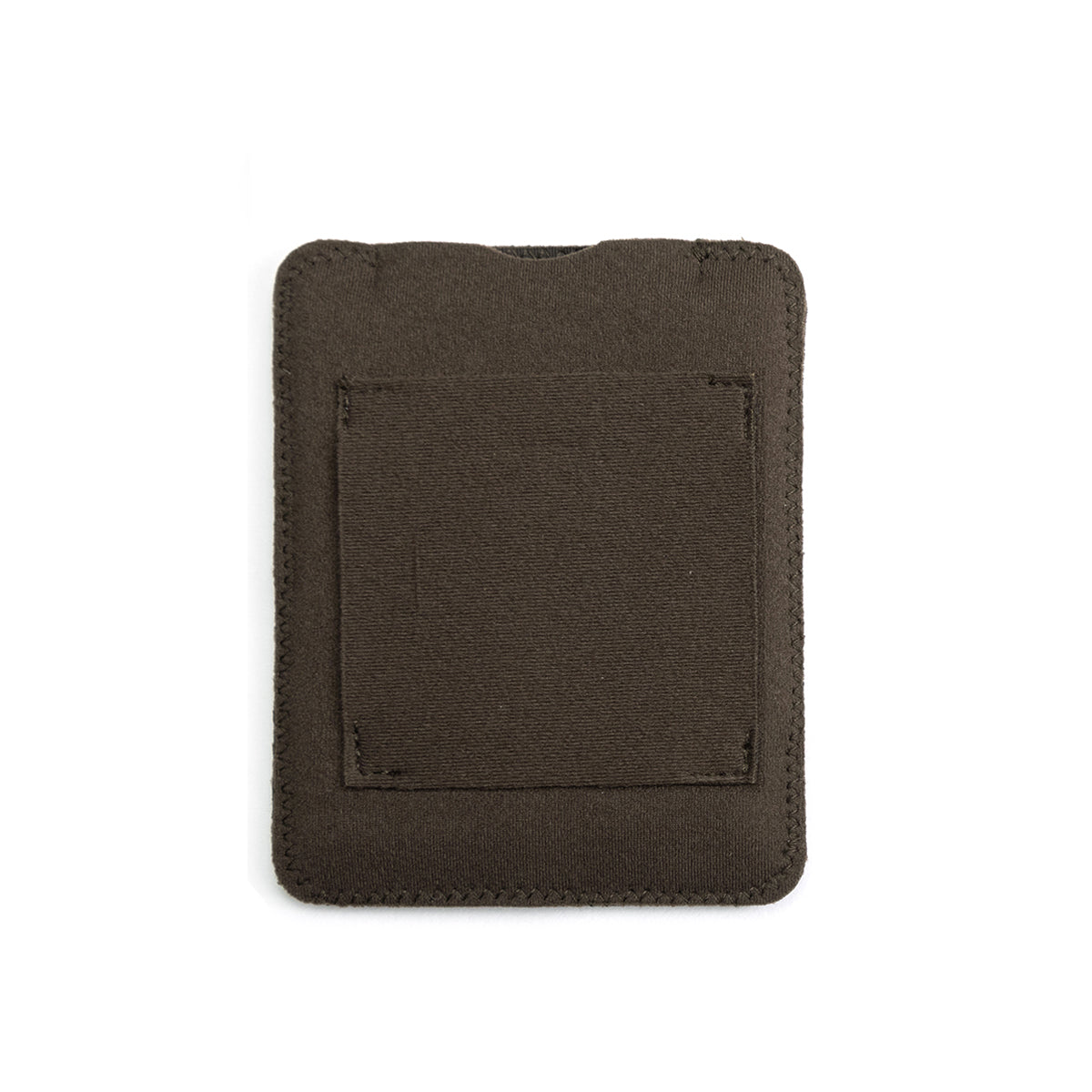Dark brown puffy belt pouch with inner patch panel and stitched edges.