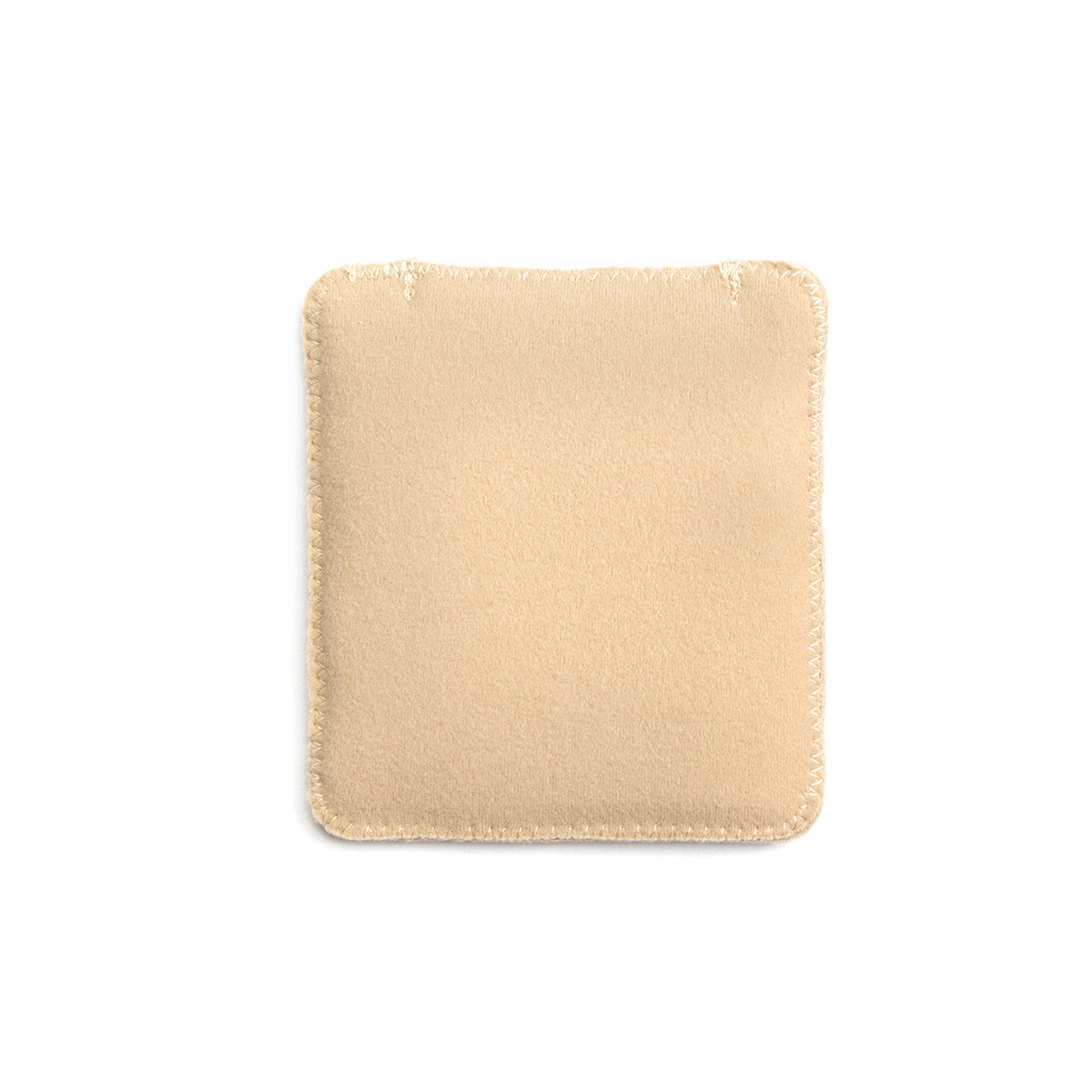 Beige puffy pouch with stitched edges, smooth back view