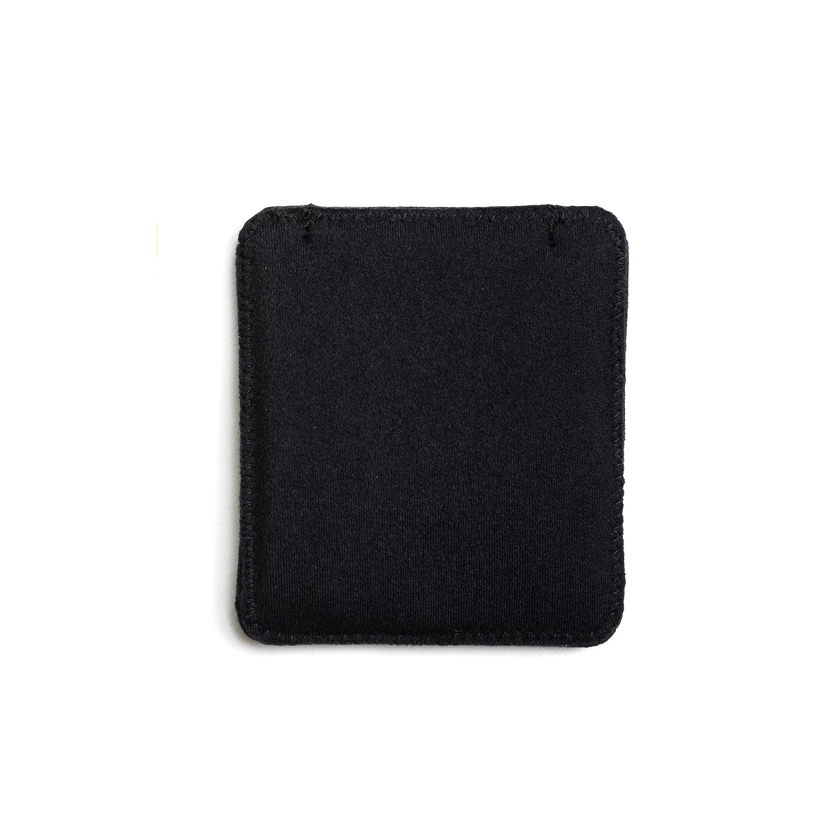 Black puffy belt pouch, square felt-style pouch with stitched border and rounded corners.
