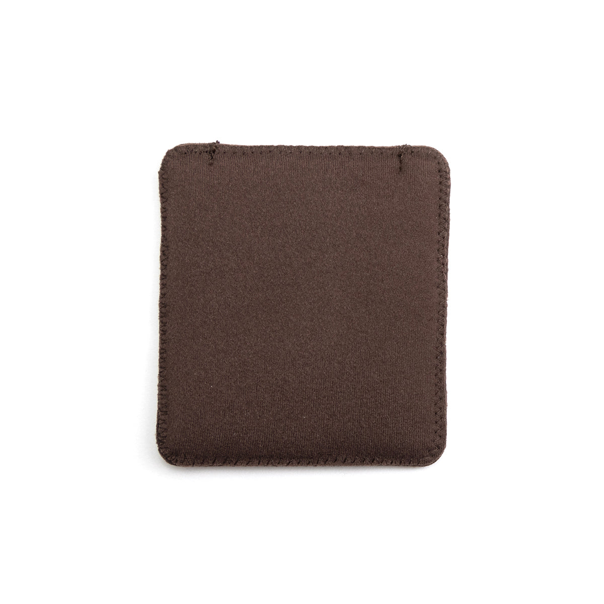 Brown puffy belt pouch, square felt-style pouch with stitched border and rounded corners.