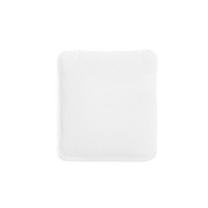 White puffy belt pouch with stitched frame and slightly rounded square corners.