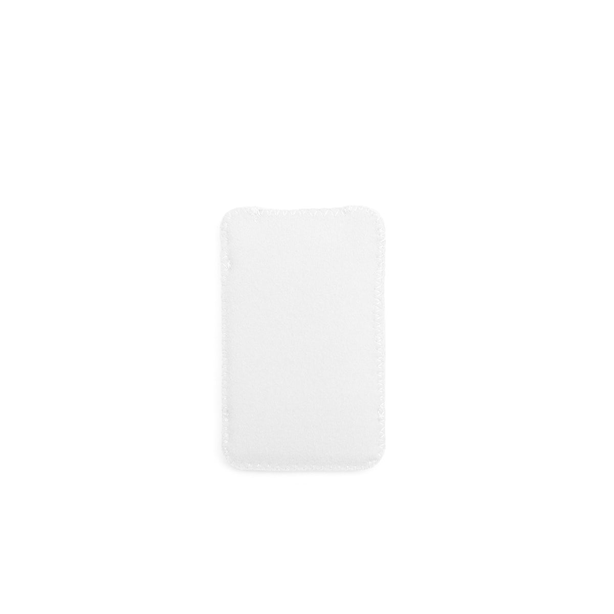 White puffy belt pouch with stitched edges, square shape and rounded corners.
