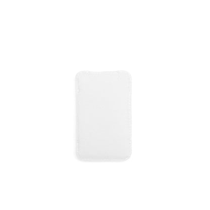 White puffy belt pouch with stitched edges, square shape and rounded corners.