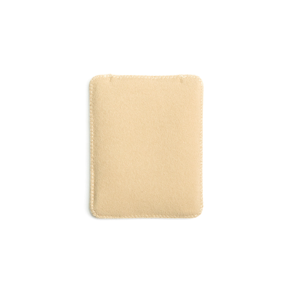 Light beige puffy pouch with rounded corners and stitched outer border