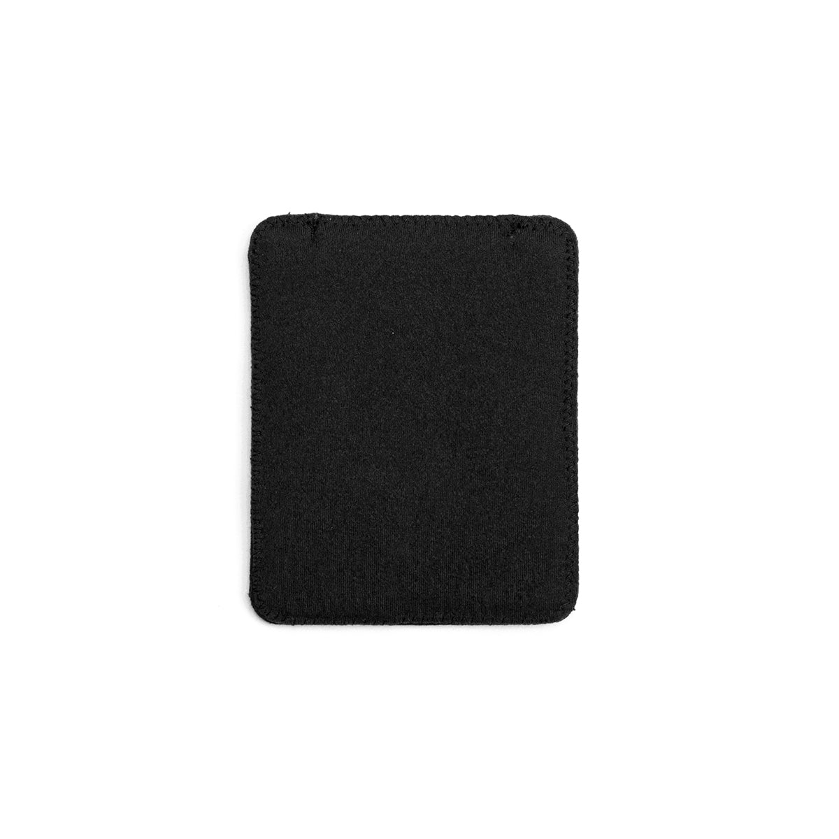 Black puffy pouch with stitched edges, square shape