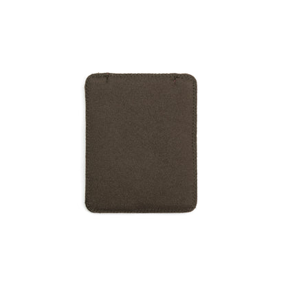 Dark brown puffy belt pouch with clean stitched sides and rounded square shape.