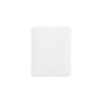 White puffy belt pouch, square felt-style pouch with stitched border and soft padding.