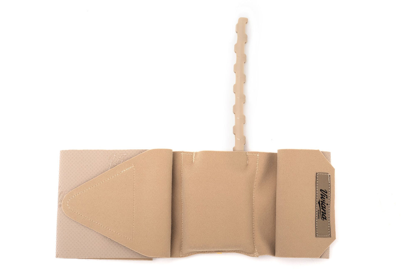 RF Saver beige fabric strap wrap with label and attached upright support rod