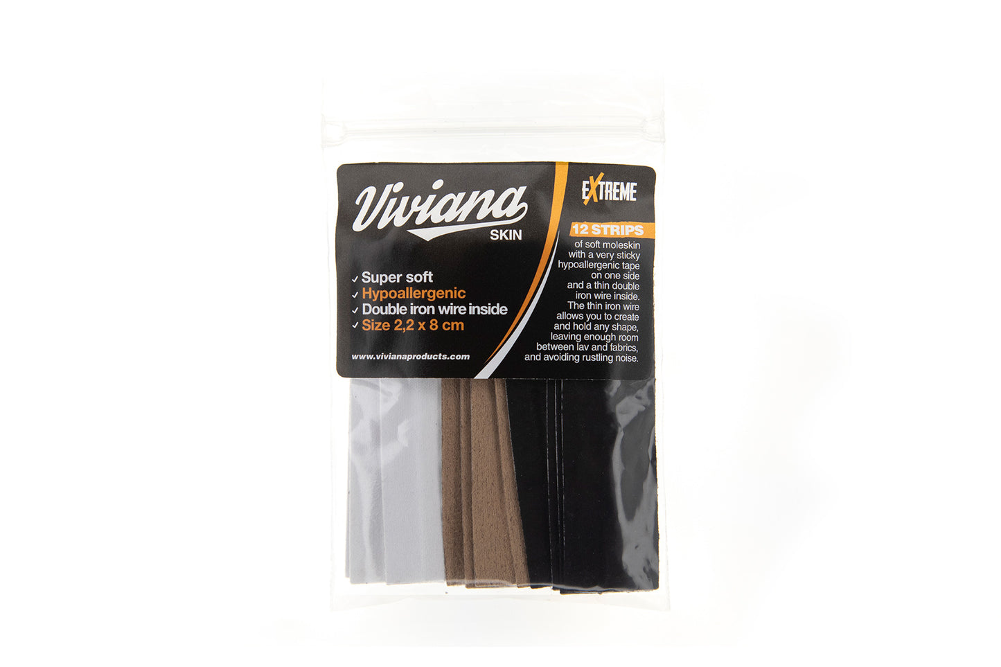 Moleskin skin strips pack with beige, brown, and black rolls